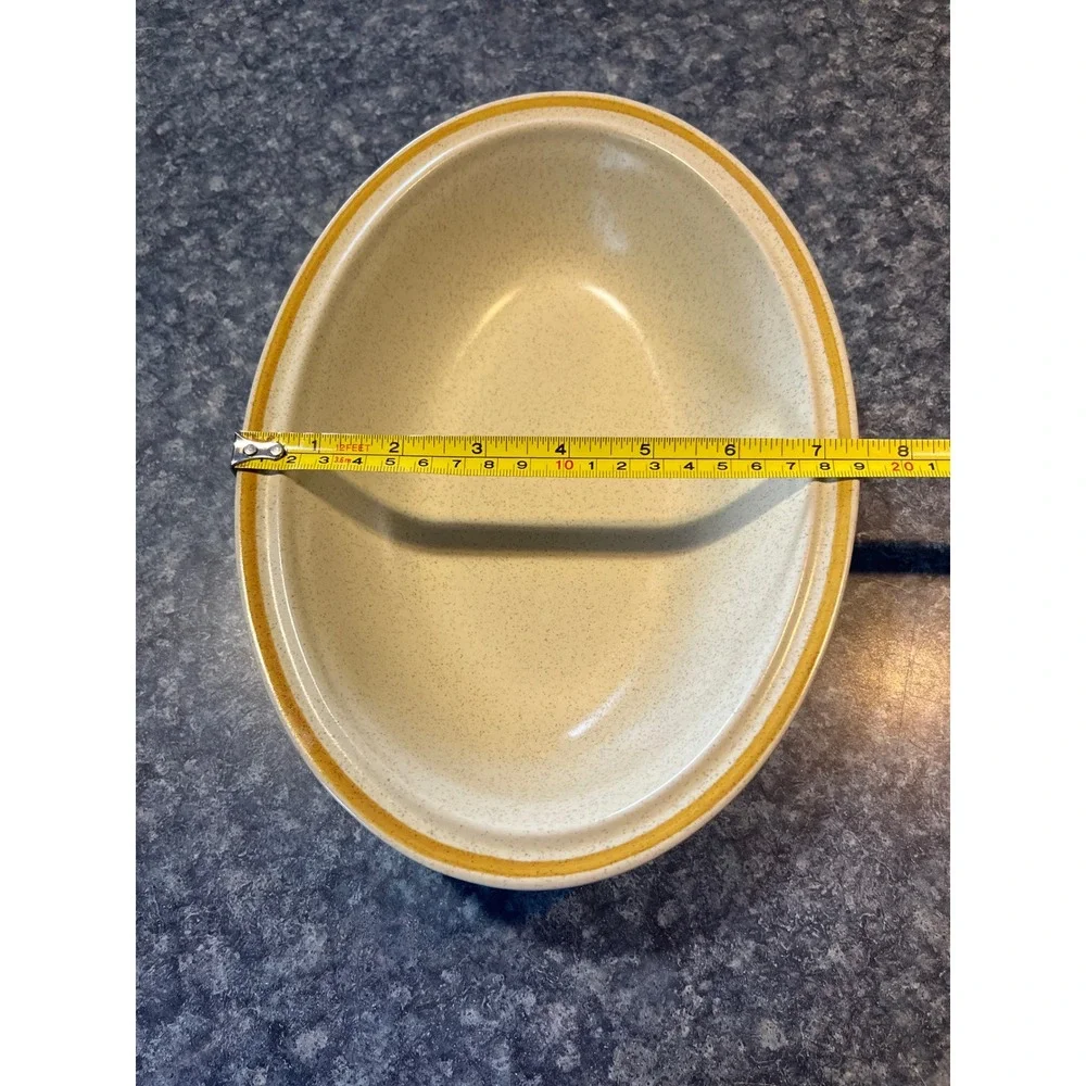 Hearthside Garden Festival Stoneware Oval Serving Bowl Yellow Trim Japan Vintage